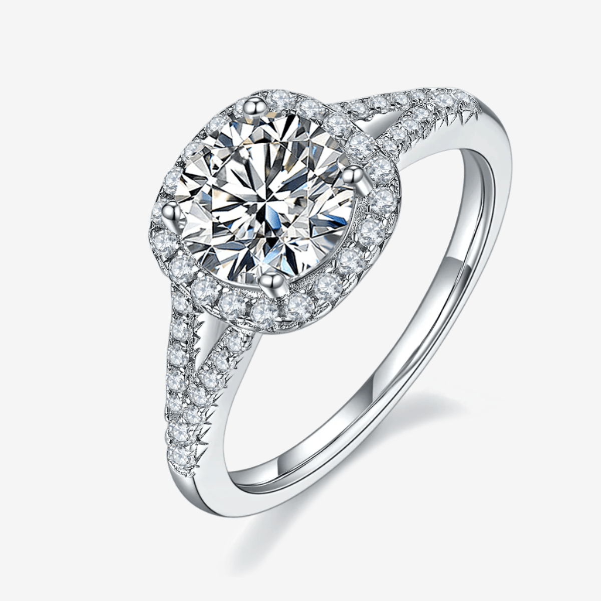 The Auretta – Moissanite Halo Split-Shank Ring 1.5CT - Chantal Vaulet