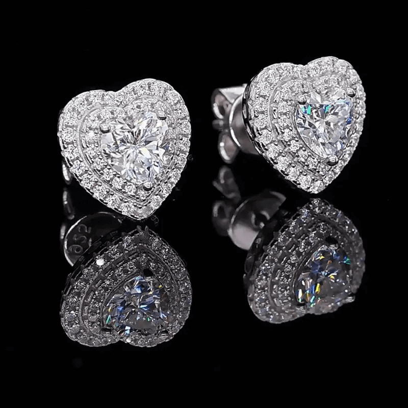 The Velarisse Moissanite Heart Halo Earrings - Chantal Vaulet