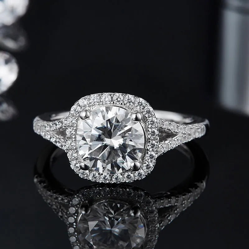 The Amara – Moissanite Halo Split Shank Ring 2CT - Chantal Vaulet