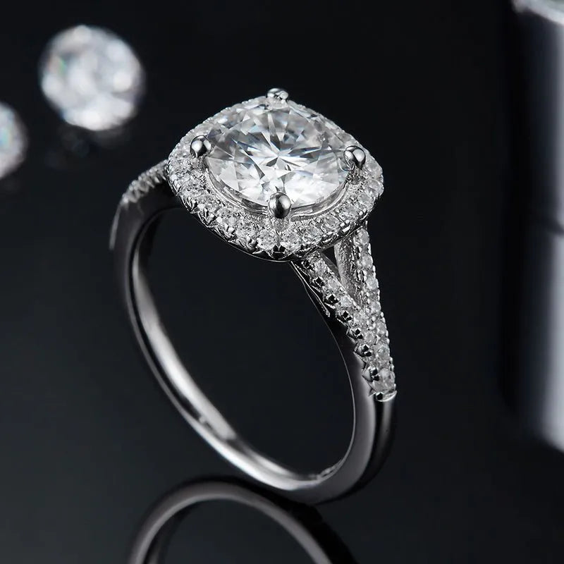 The Amara – Moissanite Halo Split Shank Ring 2CT - Chantal Vaulet