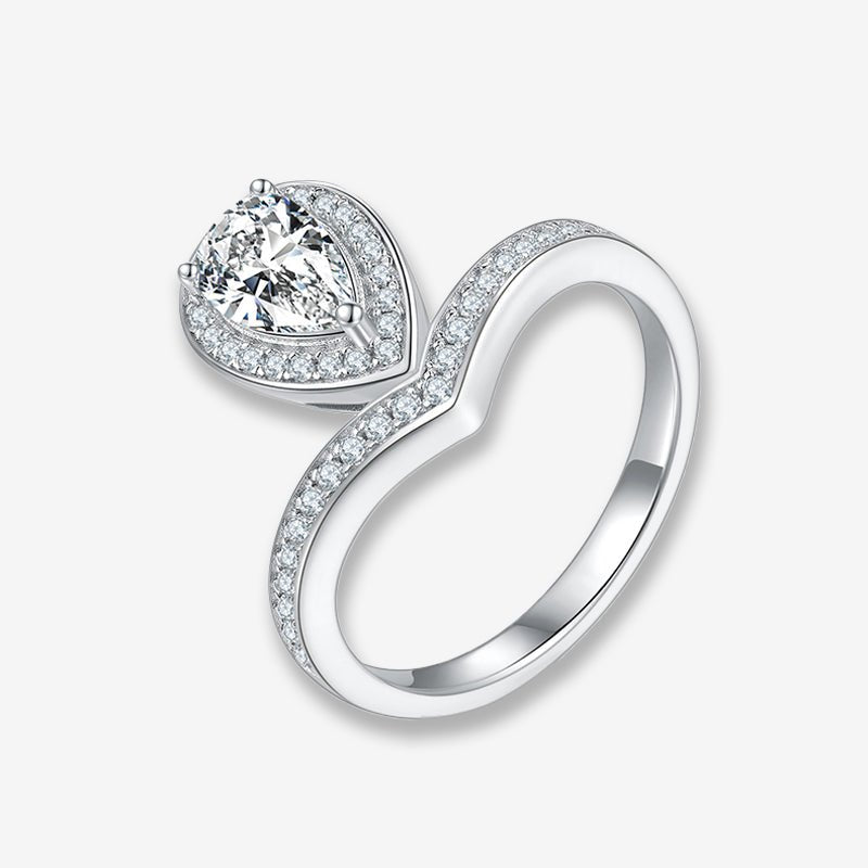 The Lilia Pear-Cut Moissanite Chevron Halo Ring - Chantal Vaulet