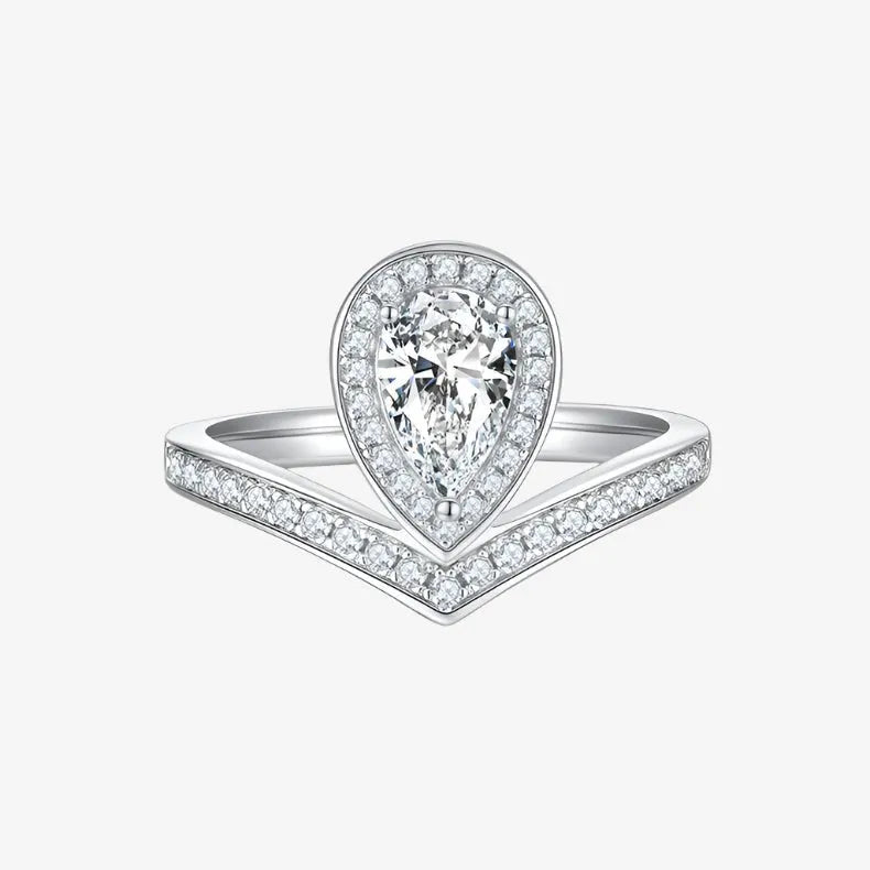 The Lilia Pear-Cut Moissanite Chevron Halo Ring - Chantal Vaulet