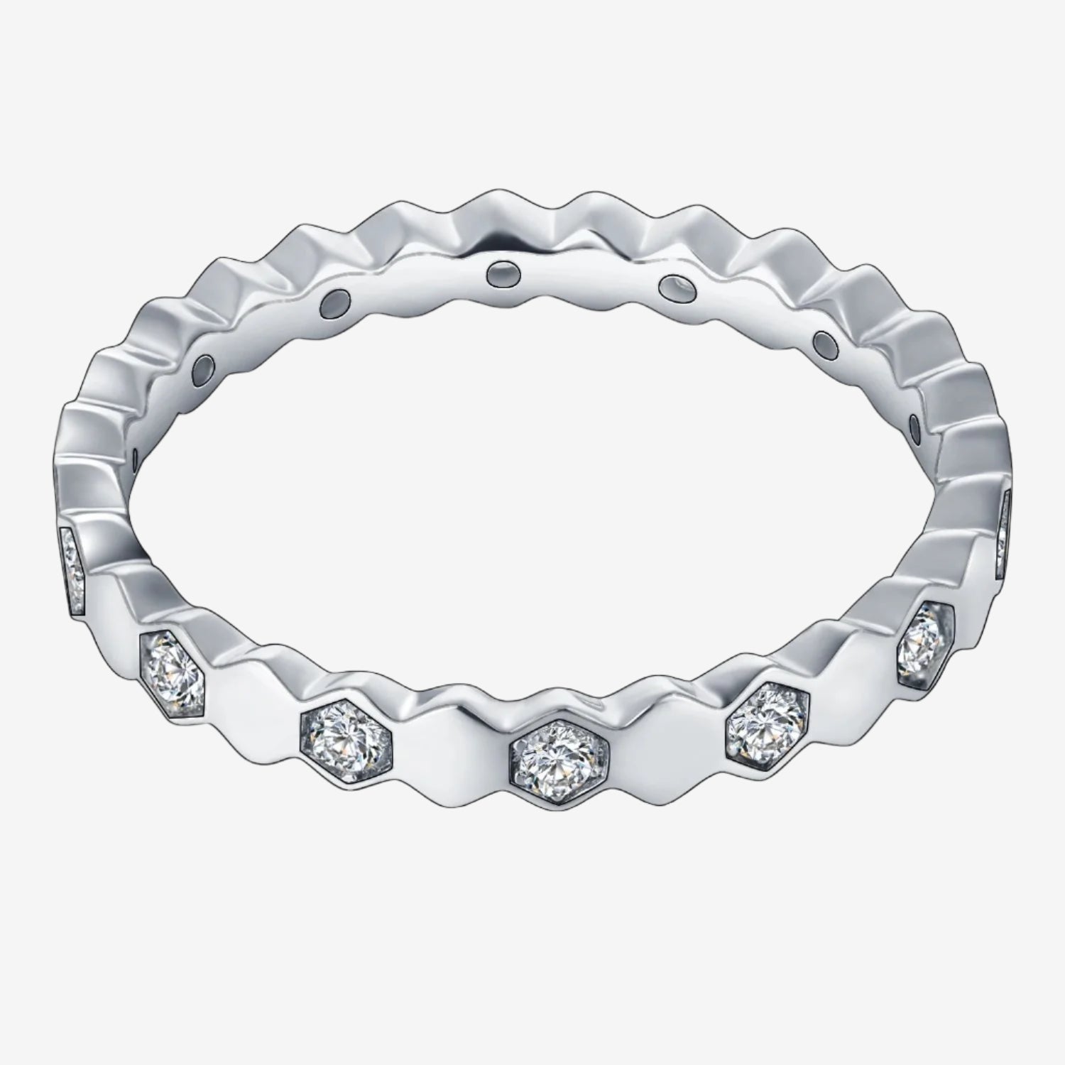 Shop The Octavia Moissanite Hexagon Eternity Band today at Chantal Vaulet. Discover stunning jewelry collections, crafted for style and brilliance.