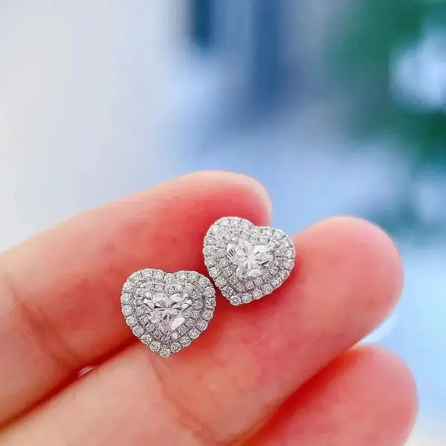 The Velarisse Moissanite Heart Halo Earrings - Chantal Vaulet