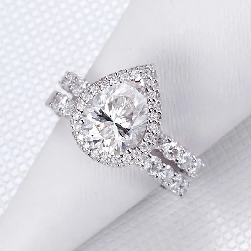The Zephyra - Pear Cut Moissanite Halo Ring 3CT - Chantal Vaulet
