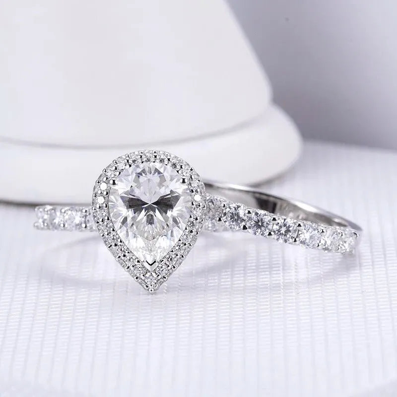 The Zephyra - Pear Cut Moissanite Halo Ring 3CT - Chantal Vaulet
