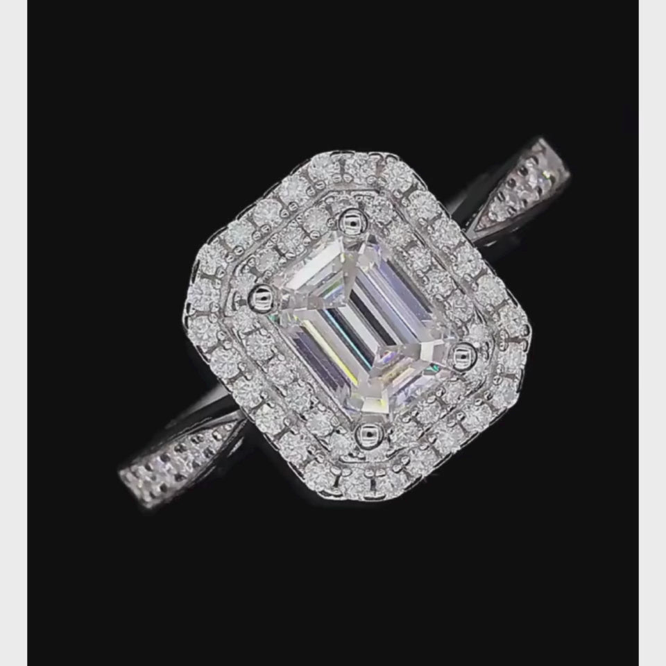 Shop The Amelina Emerald-Cut Moissanite Halo Ring today at Chantal Vaulet. Discover stunning jewelry collections, crafted for style and brilliance.