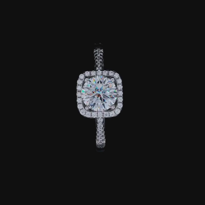 Stunning Rosalyn Moissanite Halo Ring 💍✨ showcasing a brilliant 1.0CT center stone and sparkling pavé-set halo.
