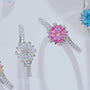 Close-up of colorful rings featuring sparkling round stones and accent gems. 💍✨ Perfect for engagement and weddings!