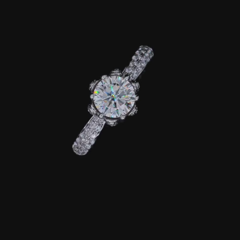 Esmerelle Moissanite Floral Ring 💍✨ featuring a 1.0CT round-cut stone, elegant pavé-set band, perfect for engagement or wedding. Amazing value!