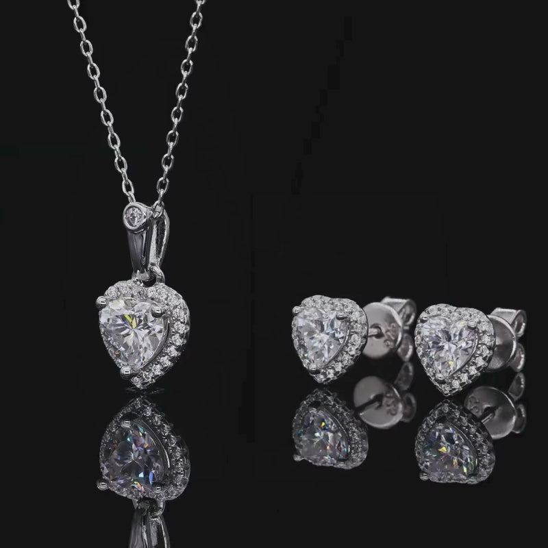 The Ameliora Moissanite Heart Halo Jewelry Set video