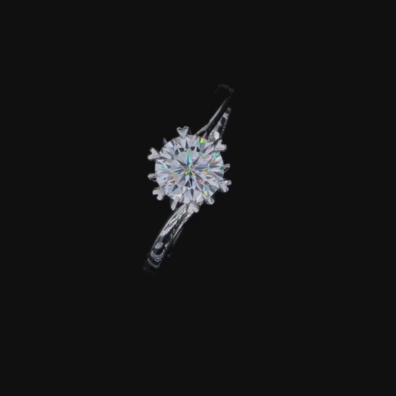 Solara Moissanite Solitaire Engagement Ring 💍✨ 1.0ct in sunburst prong setting, symbolizing love and amazing value.