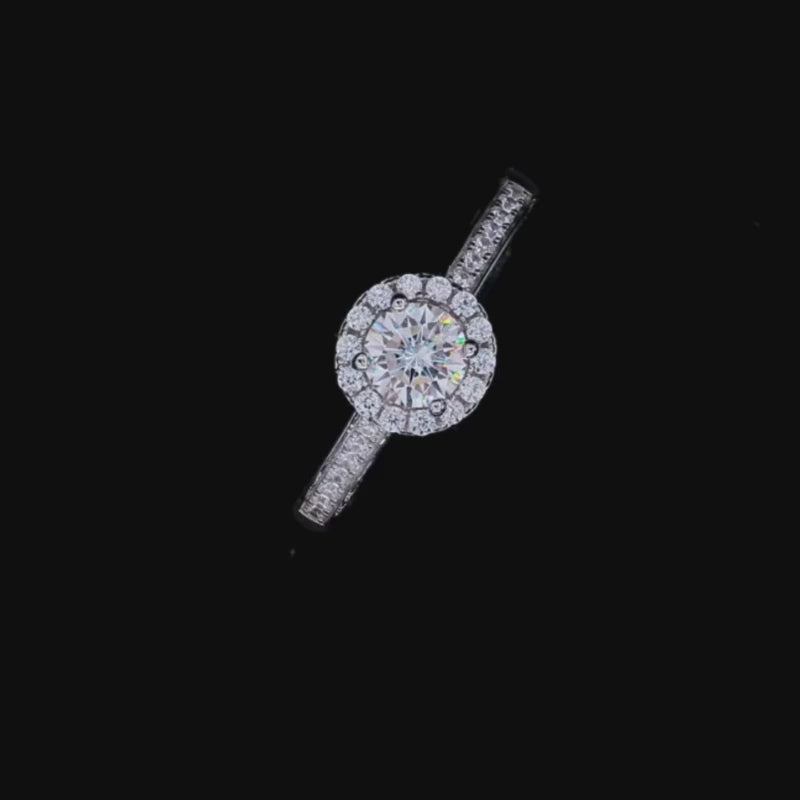The Solenne Moissanite Halo Ring 💍 with a radiant 0.5CT stone and pavé band, perfect for engagement or wedding. Amazing value! ✨