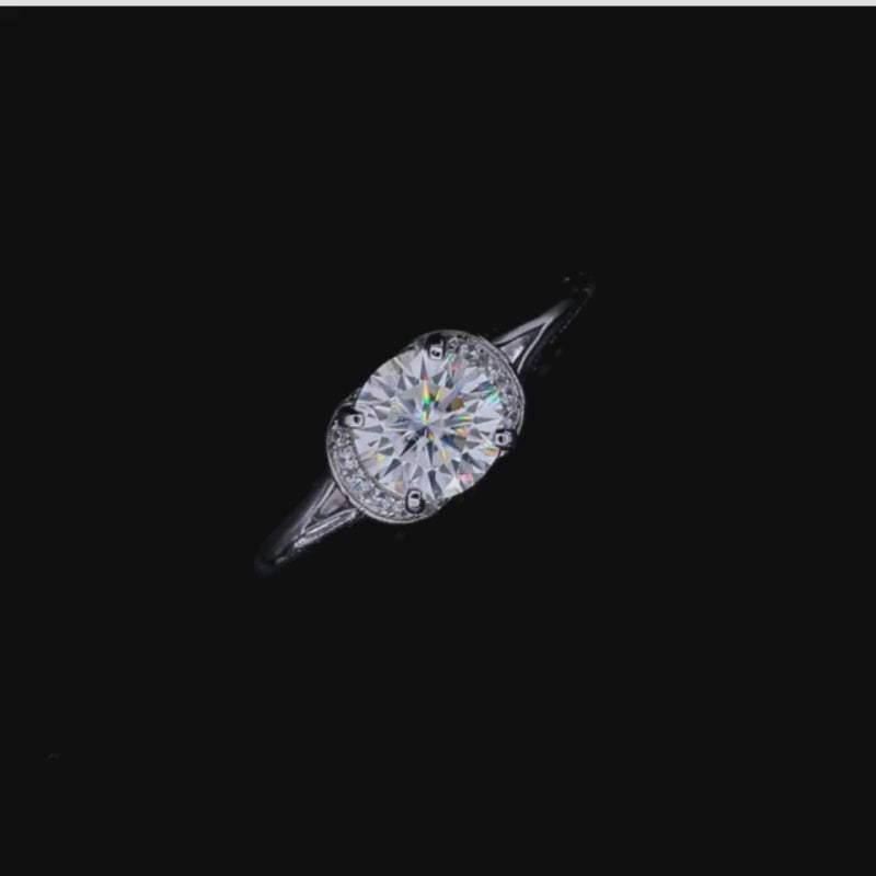 Calisera Moissanite Halo Ring 💍✨ 1.0CT round-cut gem with pavé-set halo, perfect for engagement & wedding! 💕