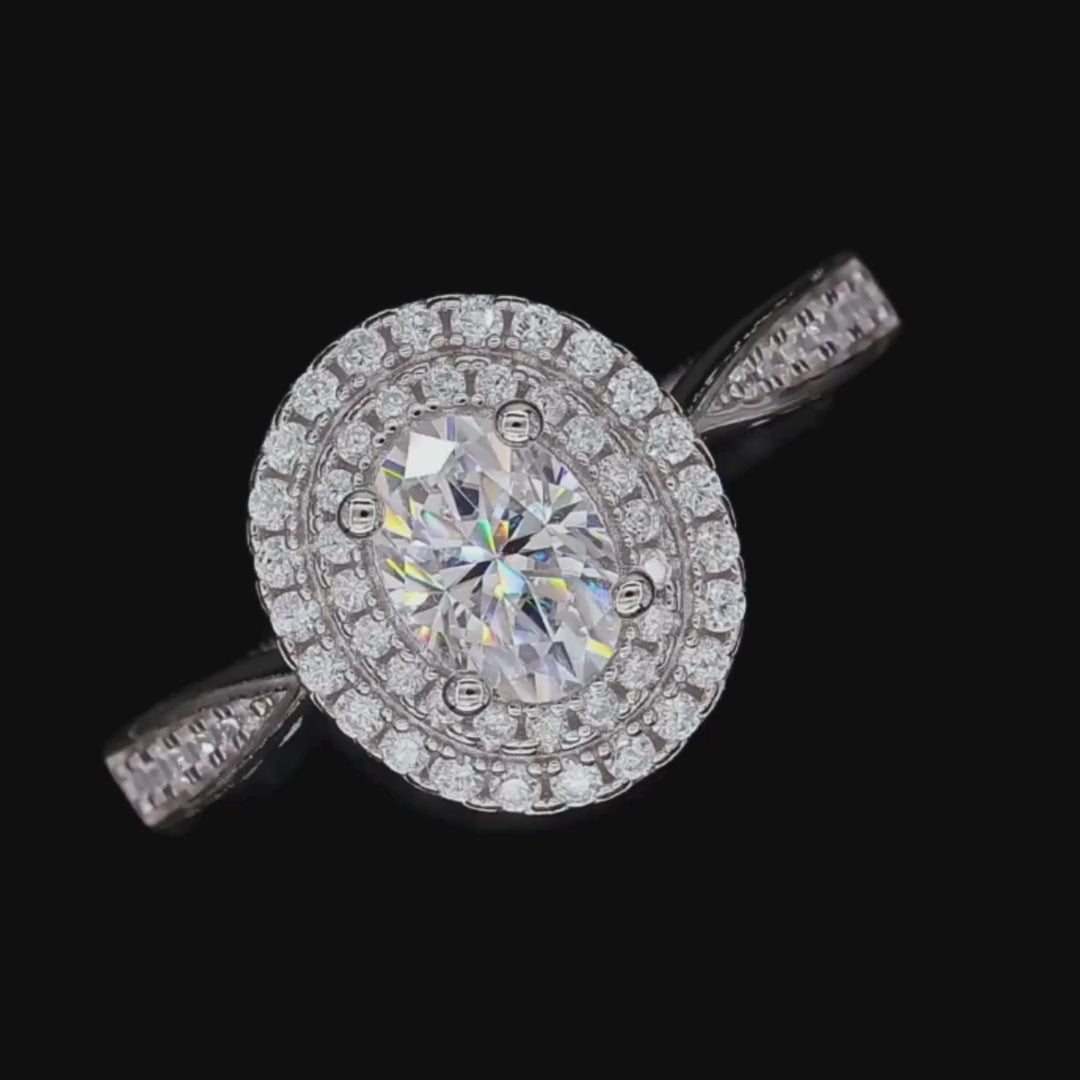 Elegant Vivienne Oval-Cut Moissanite Halo Ring 💍✨ Perfect for engagements and weddings! Stunning sparkle at amazing value!
