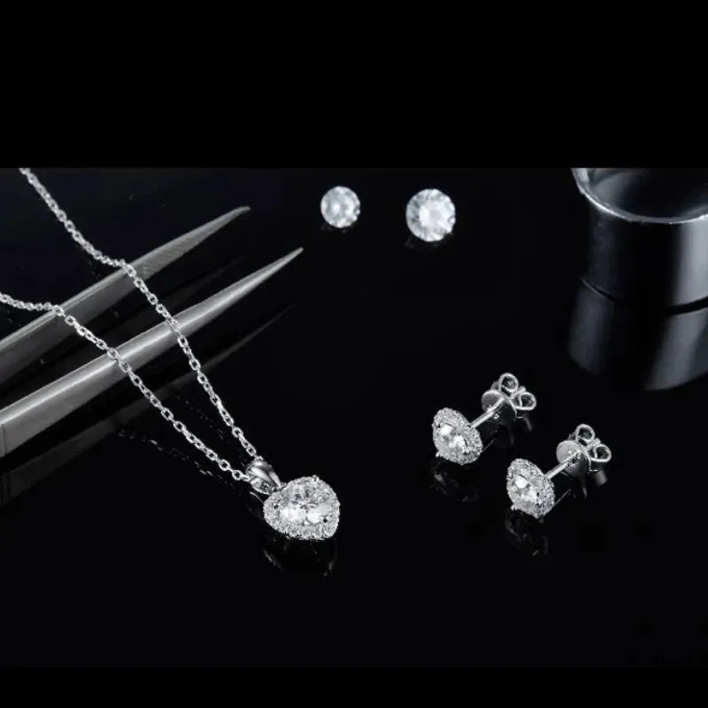 The Ameliora Moissanite Heart Halo Jewelry Set Jewelry Set by Chantal Vaulet