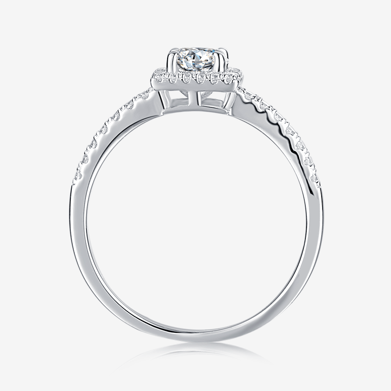 Elegant Moissanite halo engagement ring with 0.5CT stone, sparkling pavé band ✨💍. Perfect for weddings! Amazing value!