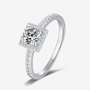 The Amorette Moissanite halo engagement ring 💍✨ with 0.5CT round stone and elegant pavé band for amazing value.