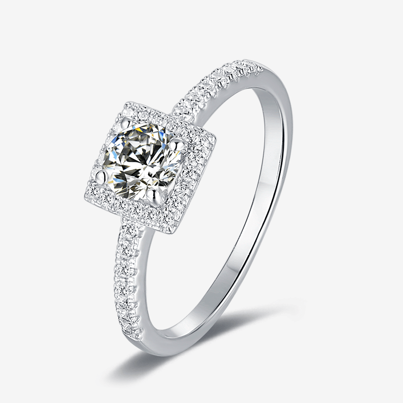 The Amorette Moissanite halo engagement ring 💍✨ with 0.5CT round stone and elegant pavé band for amazing value.