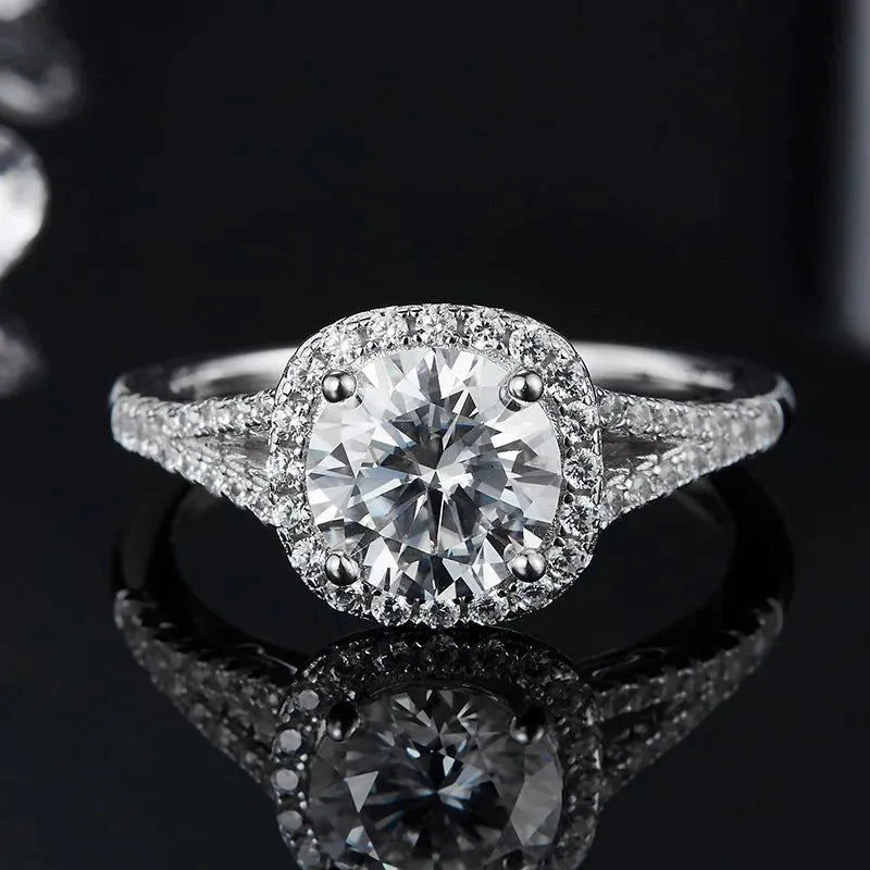 The Auretta – Moissanite Halo Split-Shank Ring 1.5CT RING by Chantal Vaulet