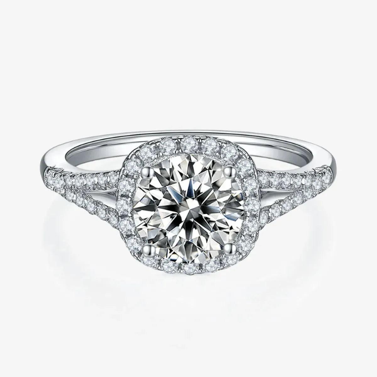 The Auretta – Moissanite Halo Split-Shank Ring 1.5CT RING by Chantal Vaulet