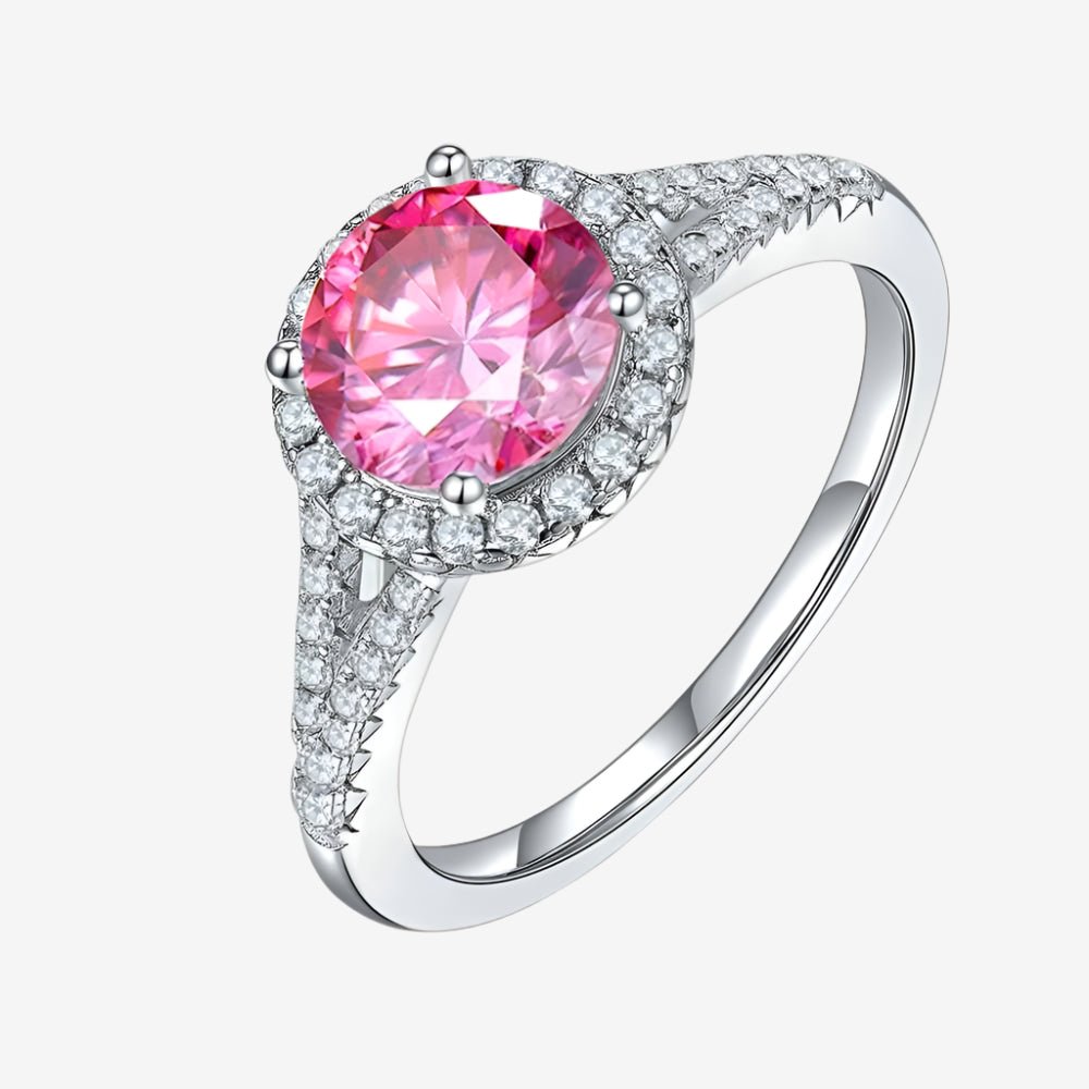 Stunning pink moissanite ring with pave accents, perfect for engagement or wedding 💍💖, offering amazing value.