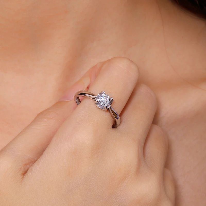 Elegant hand wearing The Caliora 0.5CT Moissanite ring 💍✨, perfect for engagements and weddings! Amazing value! #Moissanite #Engagement