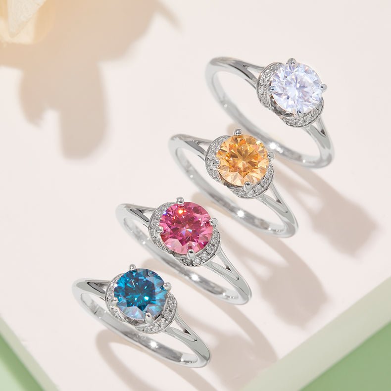 Colorful rings featuring Moissanite stones in various hues for elegant engagements and weddings ✨💍. Amazing value!