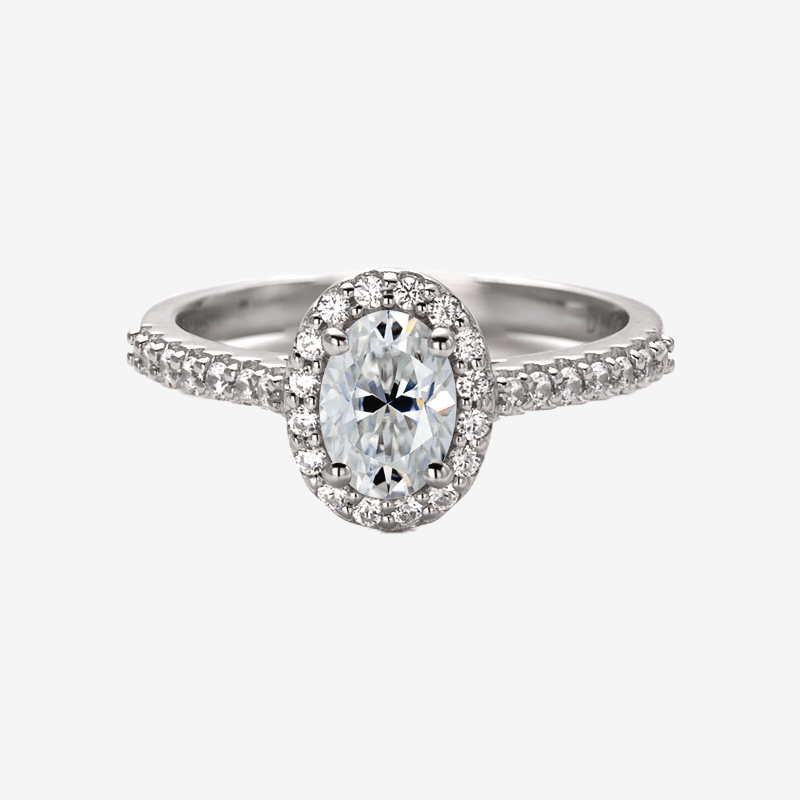 Stunning Moissanite oval halo engagement ring 💍✨, featuring a brilliant 1.0CT center and sparkling pavé-set stones. Amazing value!