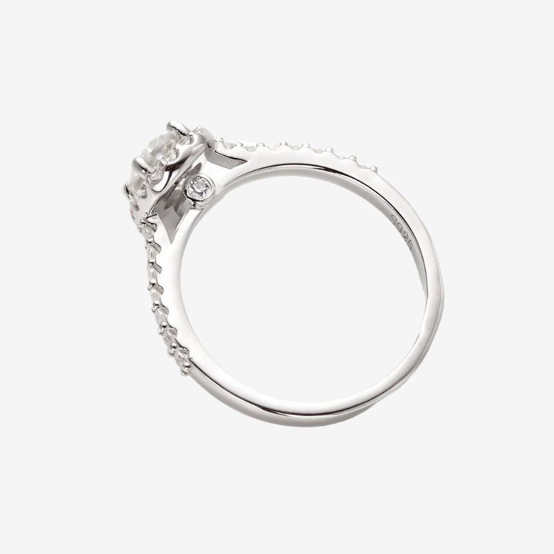 Elegant back view of the Calivianne Moissanite Oval Halo Engagement Ring 💍✨, featuring brilliant pavé-set stones. Amazing value!