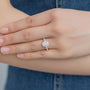 Close-up of a hand wearing the Calivianne Moissanite Oval Halo Engagement Ring 💍✨, showcasing its brilliance and elegance.