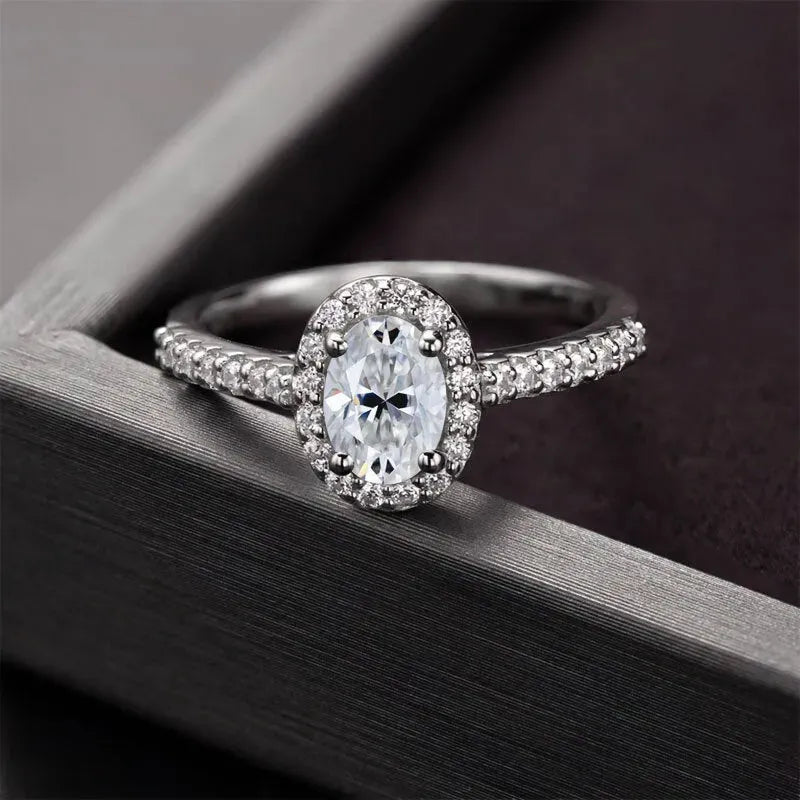 The Calivianne Moissanite Oval Halo Engagement Ring RING by Chantal Vaulet