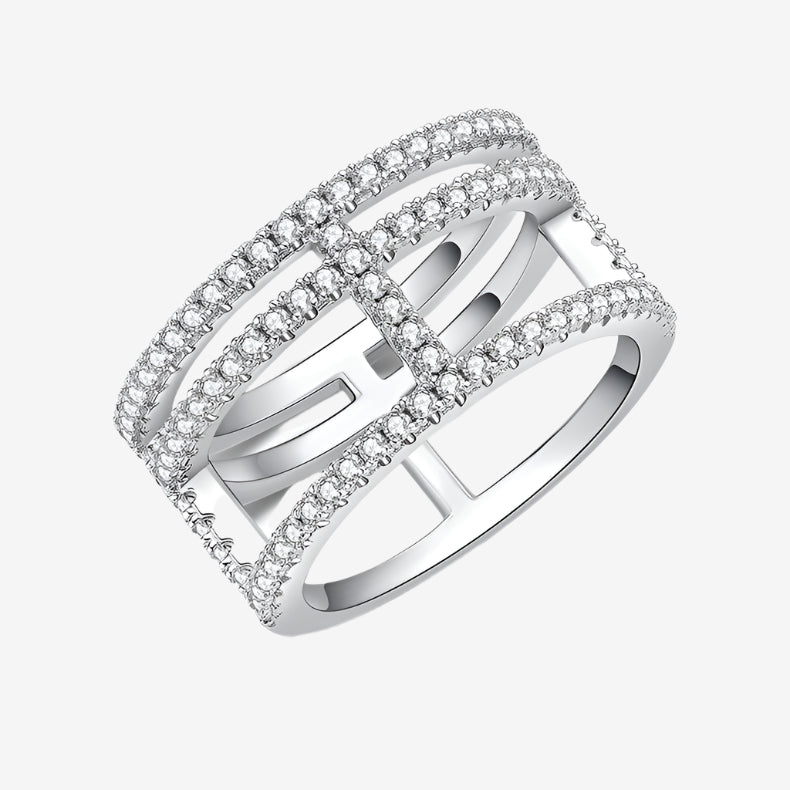 The Cressida Moissanite Triple-Band Ring 💍✨ combines modern design with timeless sparkle, perfect for weddings or engagements!