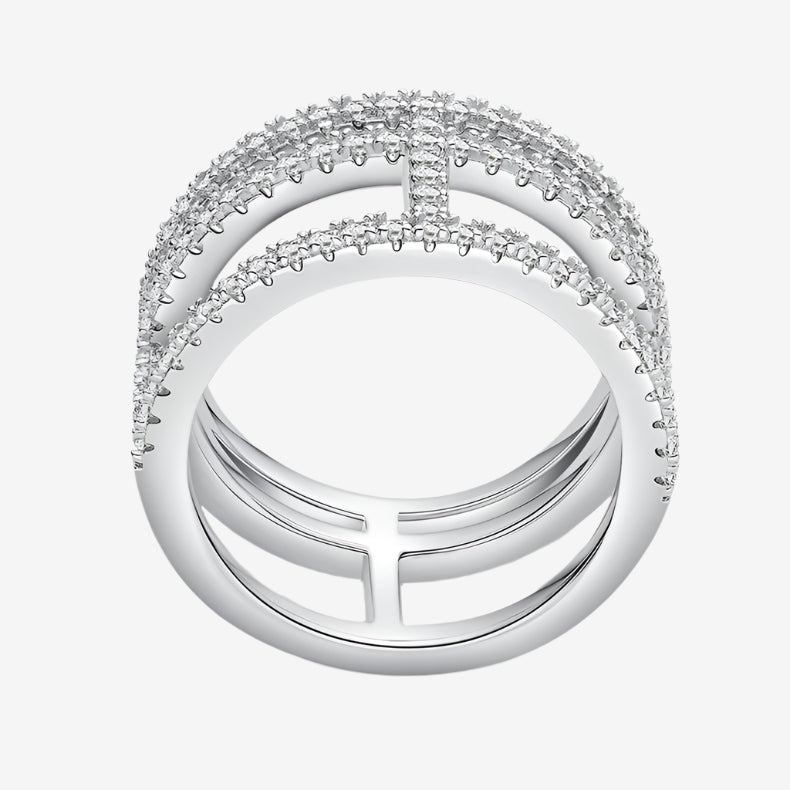 Cressida Moissanite Triple-Band Ring 💍✨, featuring 90 round-cut stones for engagement or wedding, amazing value!