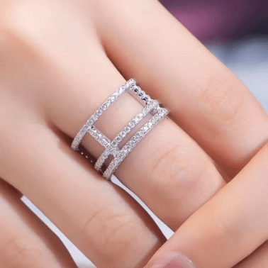 Cressida Moissanite Triple-Band Ring on hand, showcasing stunning sparkles for engagement or wedding ✨💍 #AmazingValue