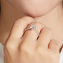 Hand wearing The Elara Moissanite engagement ring, showcasing its stunning 1CT stone and elegant side stones. 💍✨
