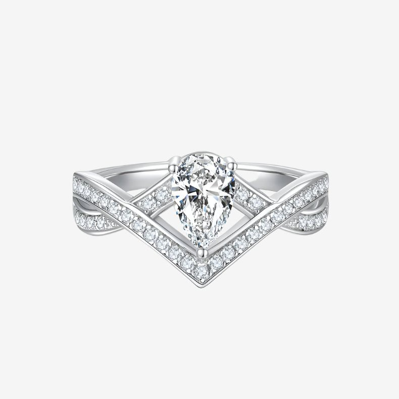 Elira Pear-Cut Moissanite Chevron Ring 💍✨ - A stunning 1.0CT Moissanite centerpiece with geometric accents for engagement and wedding. 💖