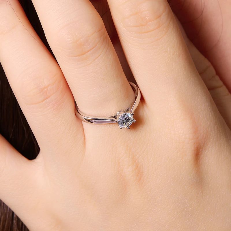 Stylish hand wearing The Eloria Moissanite Solitaire Ring 💍✨, perfect for engagement and wedding, showcasing amazing value.