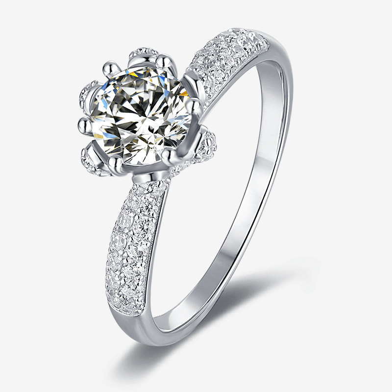 Stunning Esmerelle Moissanite Floral Ring 💍✨ with radiant 1.0CT center and pavé-set stones, perfect for engagement or wedding! #AmazingValue