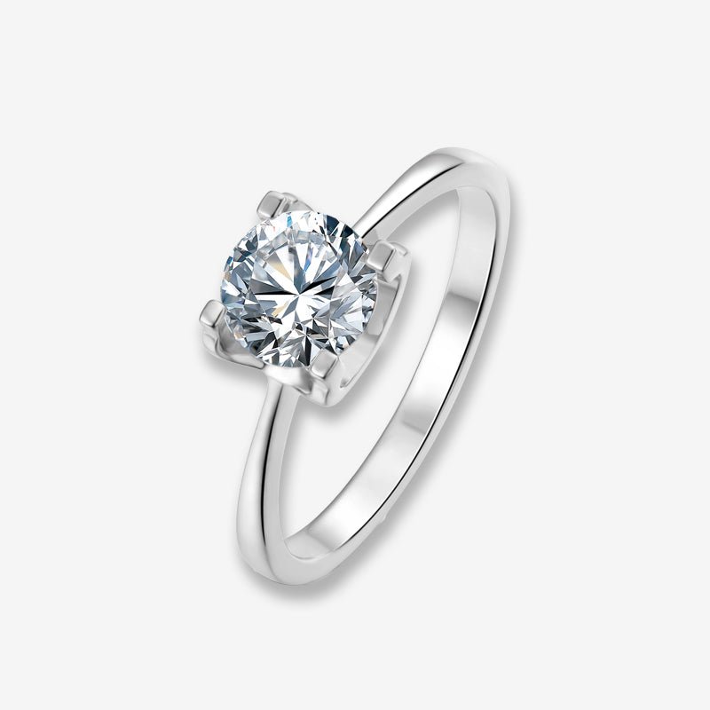 Moissanite solitaire engagement ring with 1CT round-cut stone in sleek prong setting 💍✨ Amazing value for weddings!