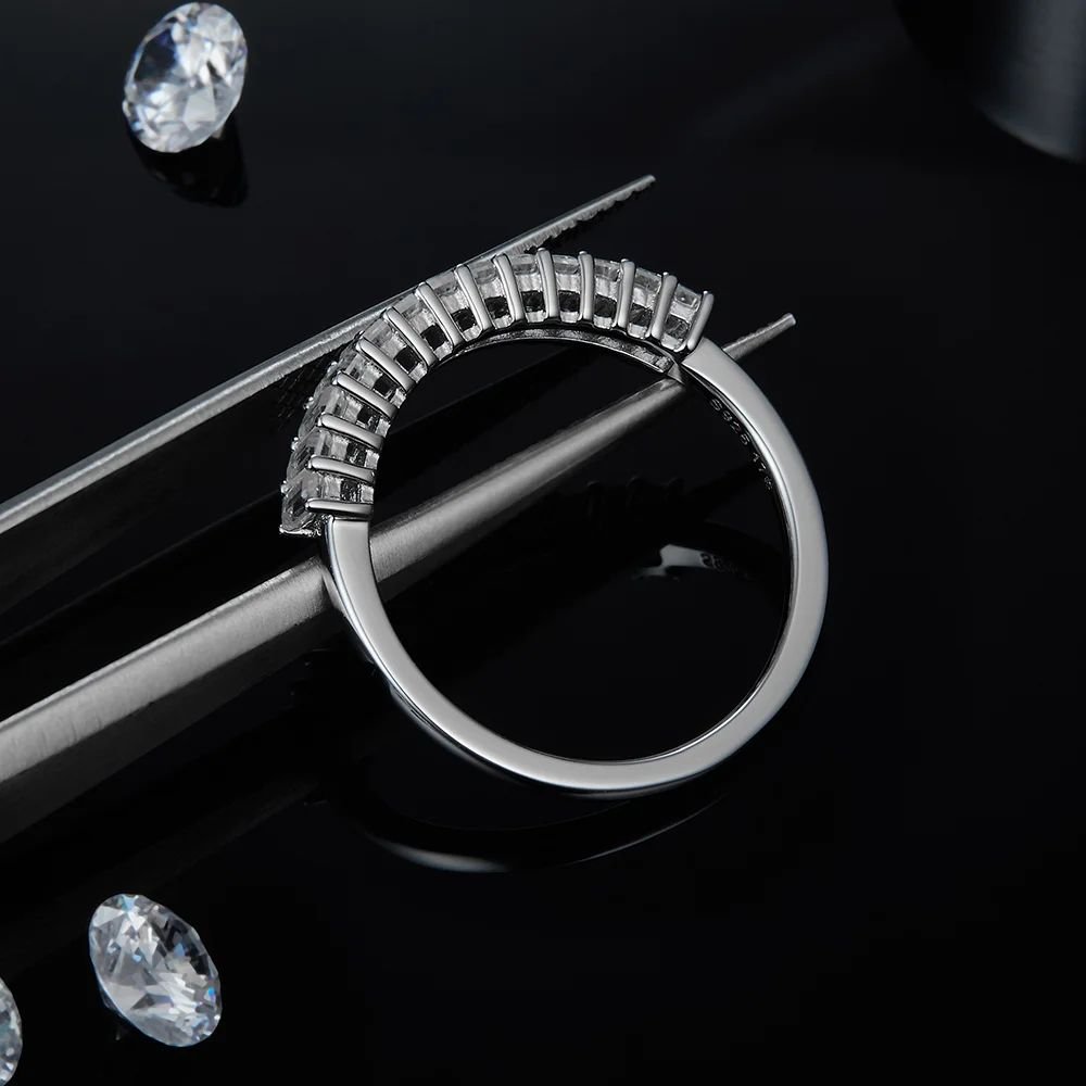 The Evadne Moissanite Half Eternity Ring showcasing stunning sparkle, perfect for weddings or engagements. 💍✨ Amazing value!