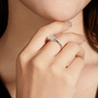 Stunning hand wearing The Fiorella Moissanite 1.0CT ring 💍, perfect for engagements or weddings with amazing value! ✨
