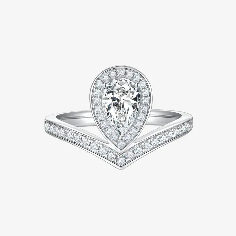 The Lilia Pear-Cut Moissanite Chevron Halo Ring RING by Chantal Vaulet