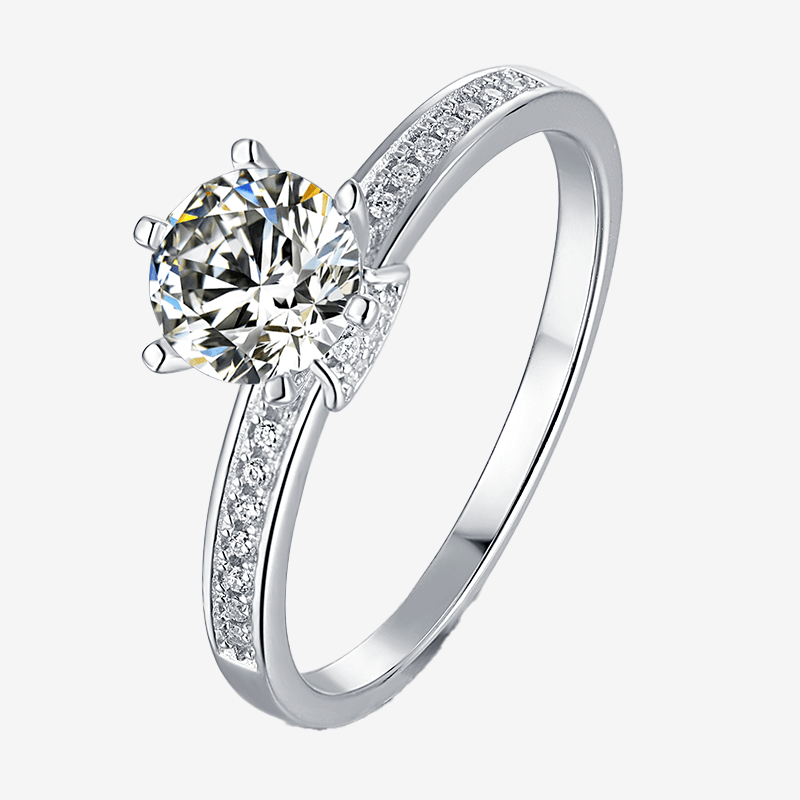 The Luvianne Moissanite Pavé Ring 💍 with a brilliant 1.0CT center stone and elegant pavé accents, perfect for engagements! 💖✨