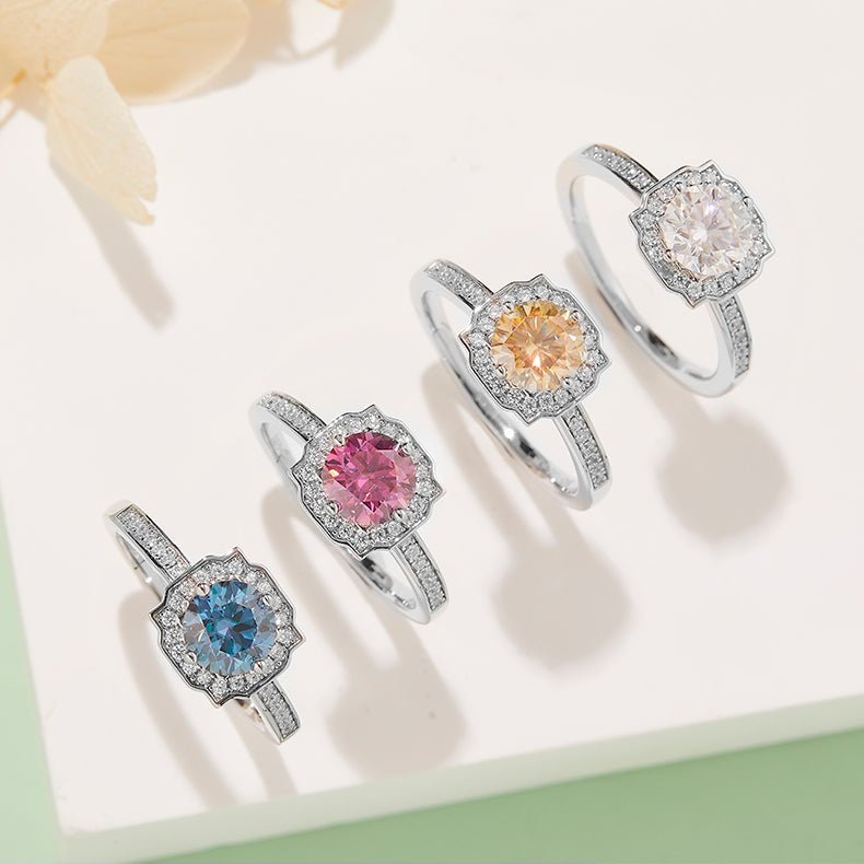 Elegant Moissanite rings showcasing vibrant colored stones 💍✨ Perfect for engagements and weddings! Amazing value!