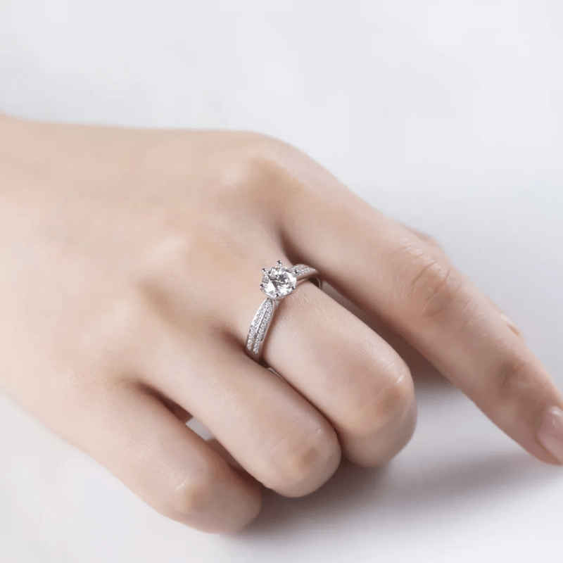 Elegant Seraphielle Moissanite ring with sparkling center stone 💍✨, perfect for engagements and weddings.