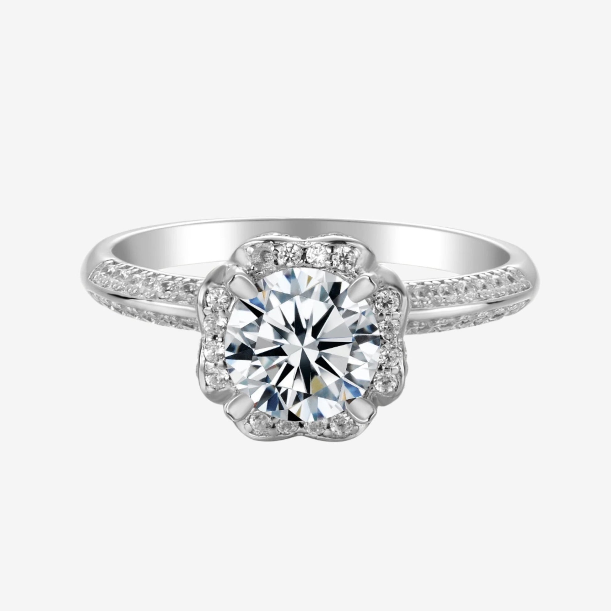 The Seraphina Moissanite engagement ring 💍, featuring a 1.0ct stone in a floral halo, wedding elegance at amazing value! ✨