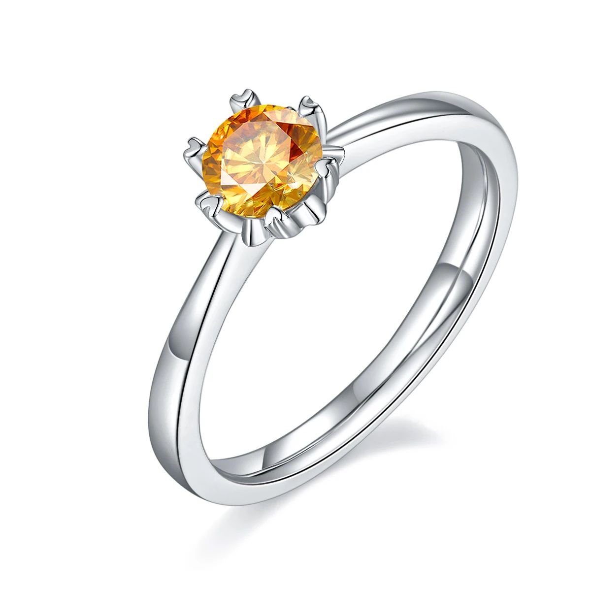 Stunning sterling silver ring featuring a round-cut orange Moissanite gemstone. Perfect for engagements, weddings, or gifts! 💍✨