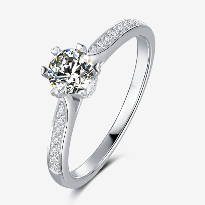 Elegant Moissanite ring with 0.5CT center stone and pavé-set side stones, a perfect engagement or wedding choice! 💍✨