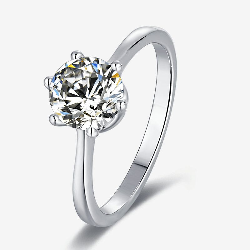💍 Stunning 1CT round-cut Moissanite ring in classic six-prong setting, perfect for engagement or wedding. Amazing value! 💎